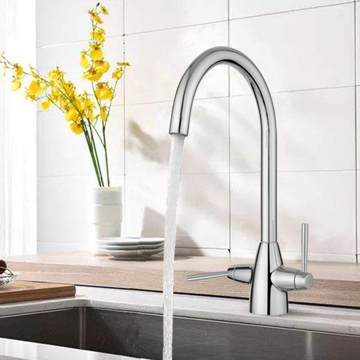 JassferryJASSFERRY New Monobloc Mixer Taps Double Lever Kitchen Sink Polished ChromeTaps