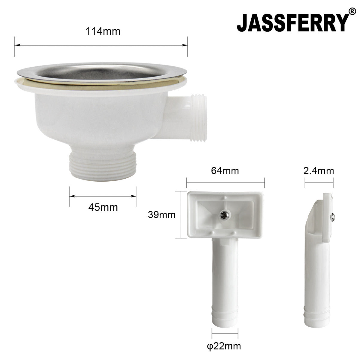 JassferryJASSFERRY Single 1 Bowl Kitchen Sink Waste Strainer White Pipes KitPipes Kit