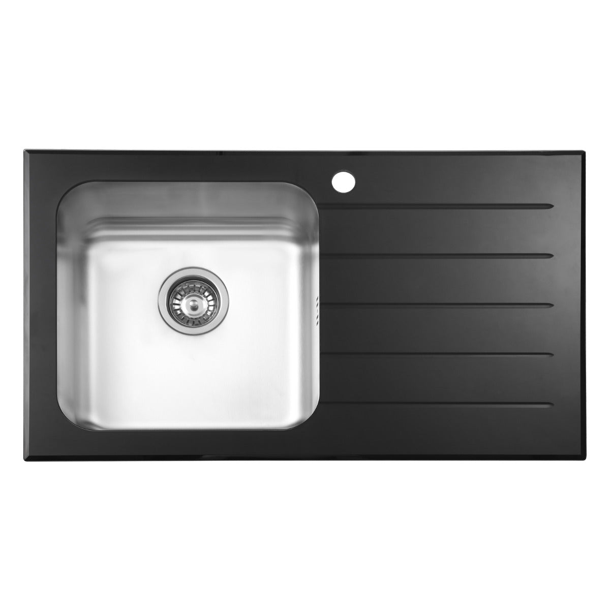 JassferryJASSFERRY Black Glass Top Kitchen Sink 1 Stainless Steel Bowl Righthand Drainer - 772BKitchen Sink