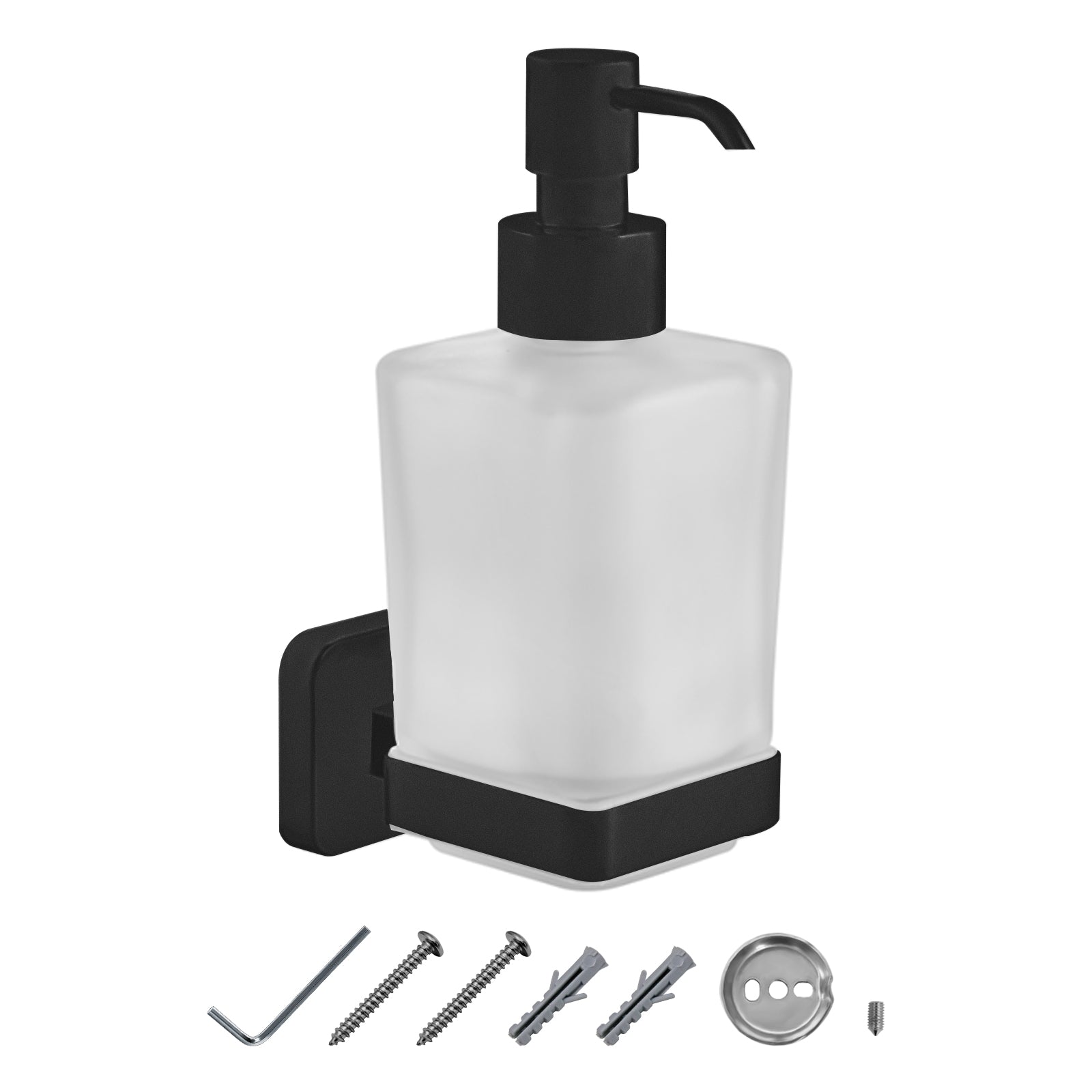 JassferryJASSFERRY Black Wall Mounted Soap Dispenser and Square Holder Frosted Glass Lotion Dispenser SetSoap Dispenser