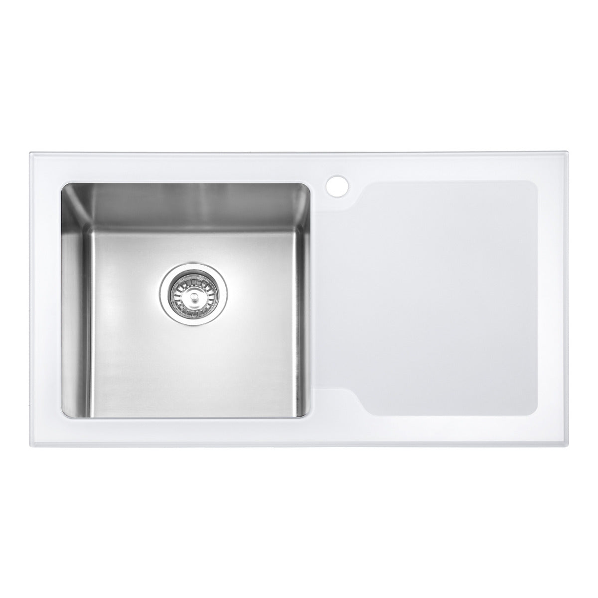 JassferryJASSFERRY White Glass Top Kitchen Sink 1 Stainless Steel Bowl Righthand DrainerKitchen Sinks