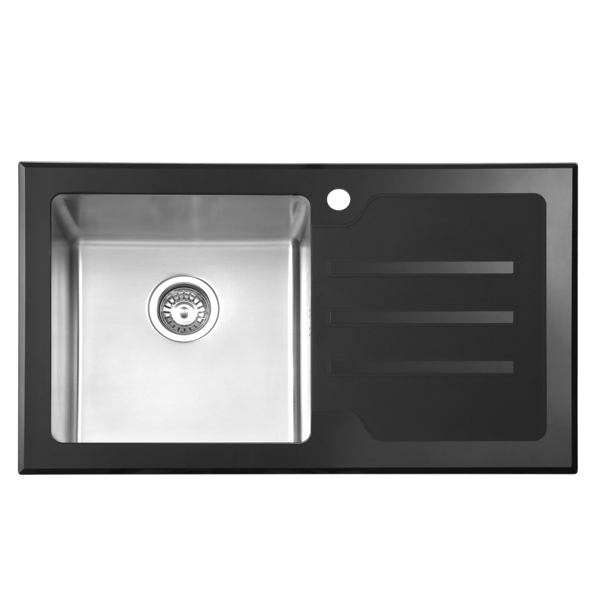 JassferryJASSFERRY Kitchen Sink Stainless Steel Single Bowl Black Glass Righthand DrainerKitchen Sinks