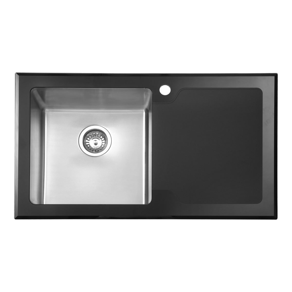 JassferryJASSFERRY Kitchen Sink Stainless Steel Single Bowl Black Glass Righthand DrainerKitchen Sinks