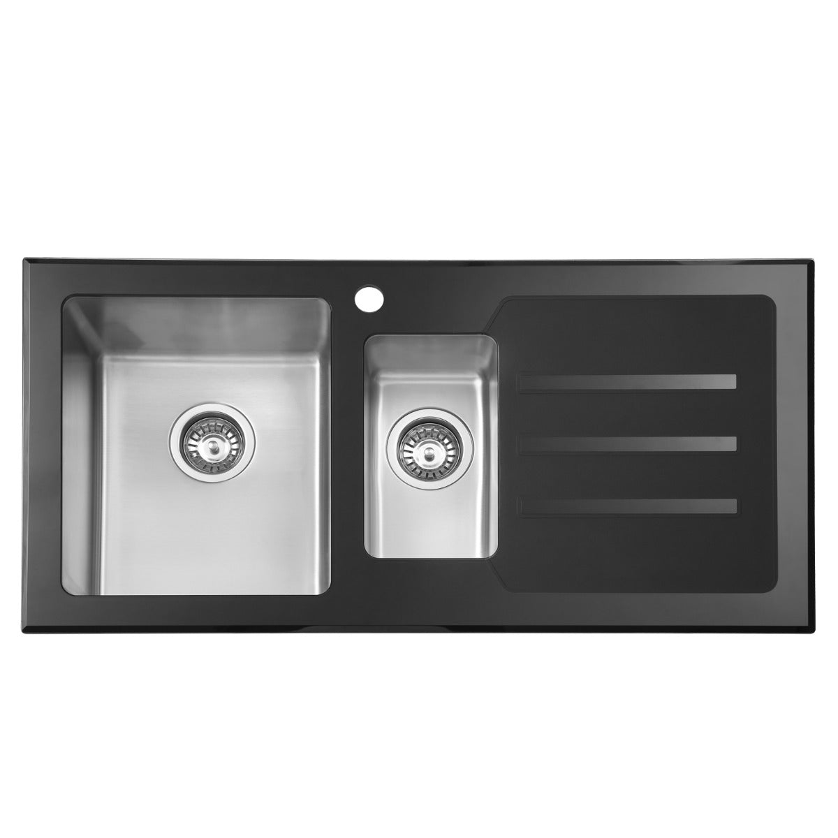 JassferryJASSFERRY Kitchen Sink Stainless Steel 1.5 Bowl Black Glass Righthand DrainerKitchen Sinks