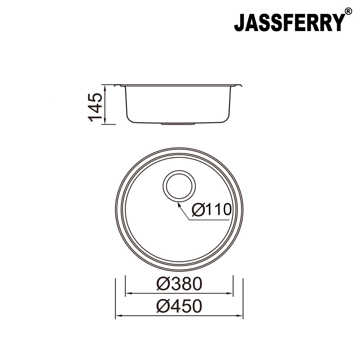 JassferryJASSFERRY 145mm Depth Stainless Steel Sink Round Outdoor Camping DrainerKitchen Sinks