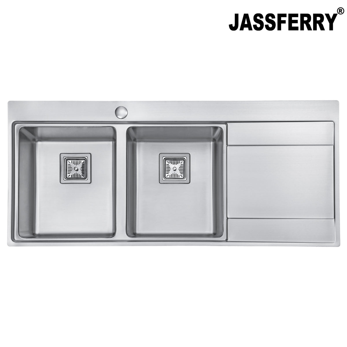 JASSFERRY Stainless Steel Kitchen Sink, 2 Bowl Right Hand Drainer, Square Strainer, 1160 x 520mm -699L