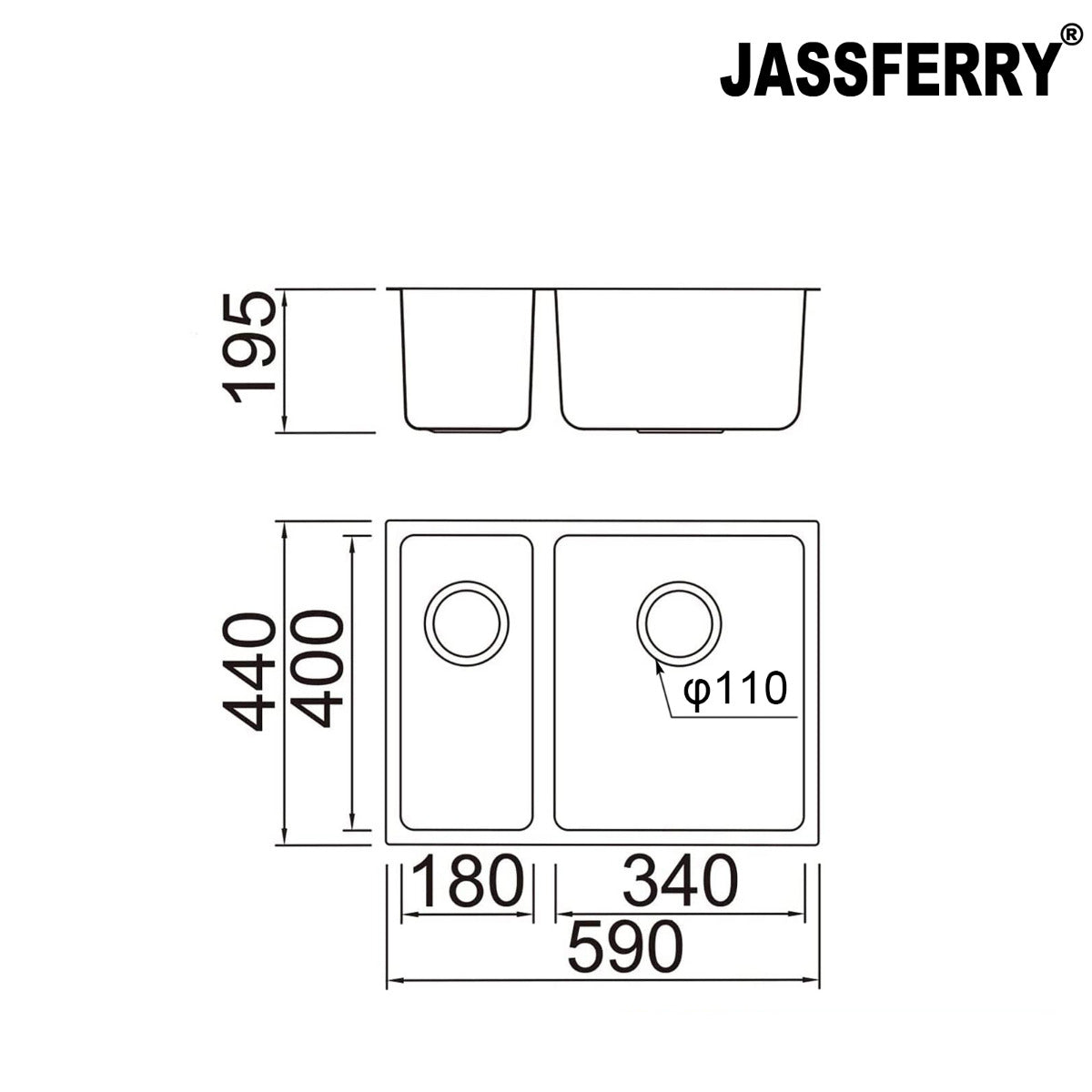 JassferryJASSFERRY Undermount Stainless Steel Kitchen Sink 1.5 Bowl Lefthand Half BowlKitchen Sinks