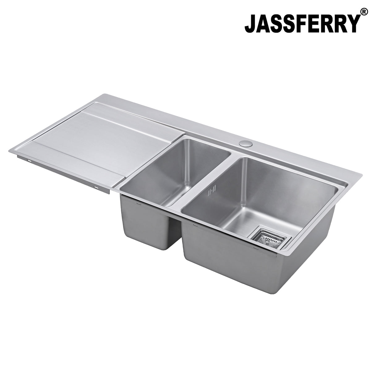 JASSFERRY Stainless Steel Kitchen Sink, 1.5 Bowl Left Hand Drainer, Square Strainer, 1000 x 520mm -698R