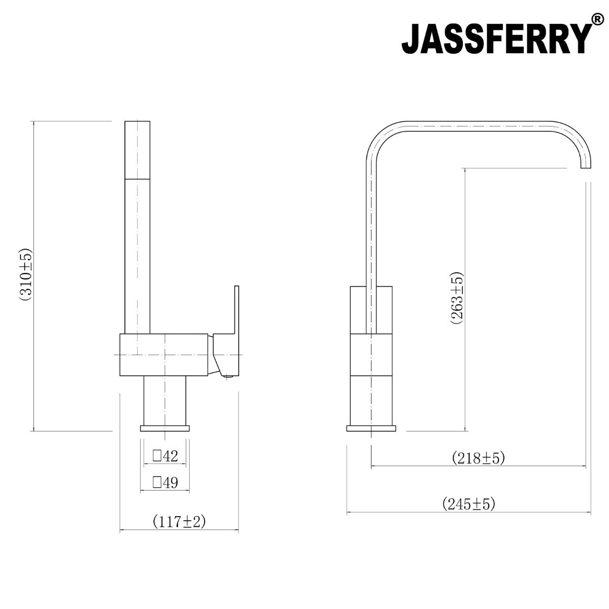 JassferryJASSFERRY New Square Kitchen Sink Tap Mixer Modern Monobloc Brass Swivel SpoutKitchen taps