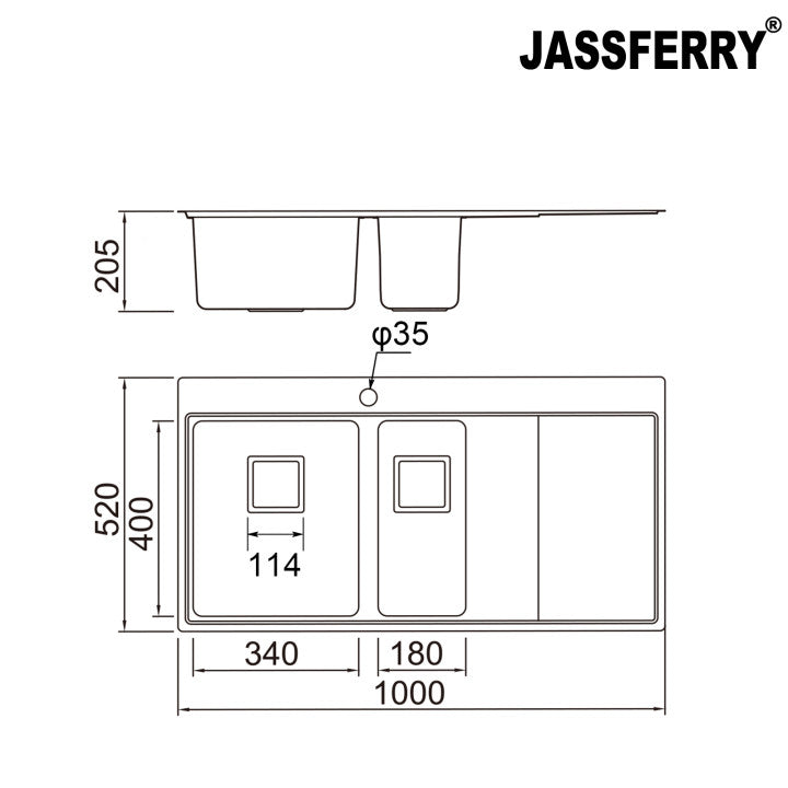 JassferryJASSFERRY Brilliant Stainless Steel Kitchen Sink One&Half Bowl Right hand DrainerKitchen Sinks