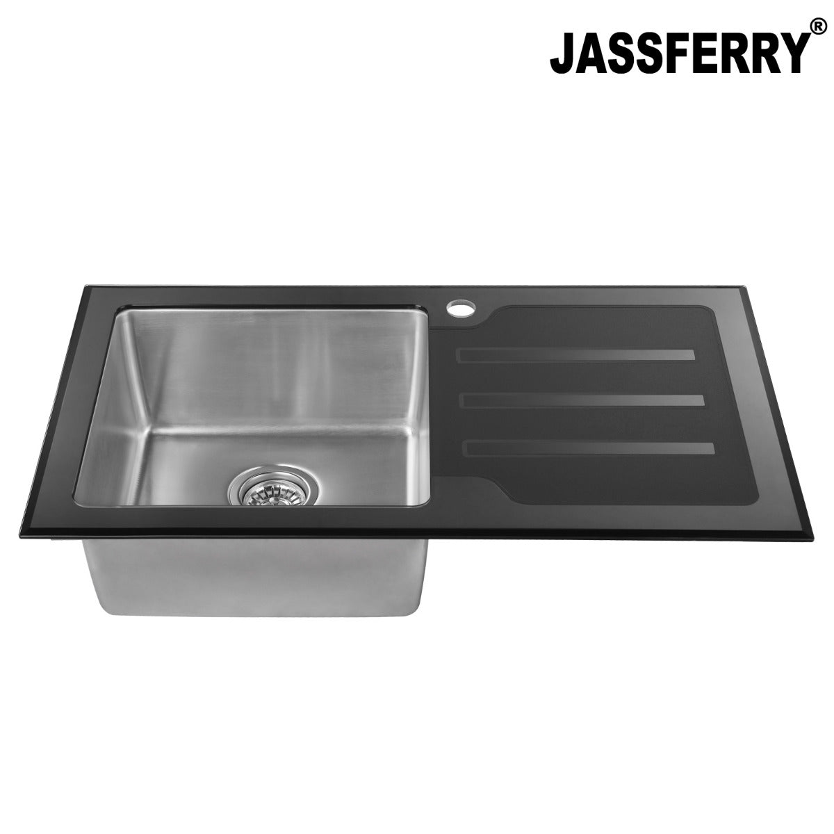 JassferryJASSFERRY Kitchen Sink Stainless Steel Single Bowl Black Glass Righthand DrainerKitchen Sinks