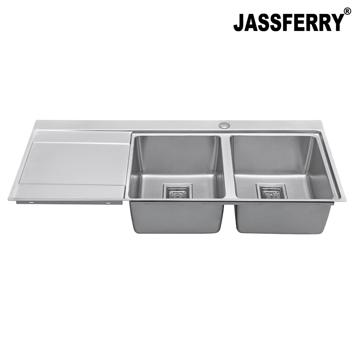 JASSFERRY Stainless Steel Kitchen Sink, 2 Bowl Left Hand Drainer, Square Strainer, 1160 x 520mm -699R
