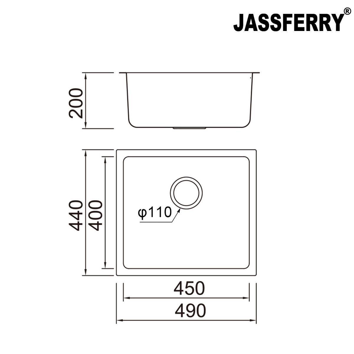 JassferryJASSFERRY Undermount Stainless Steel Kitchen Sink Deep Single One Bowl - 794Kitchen Sinks