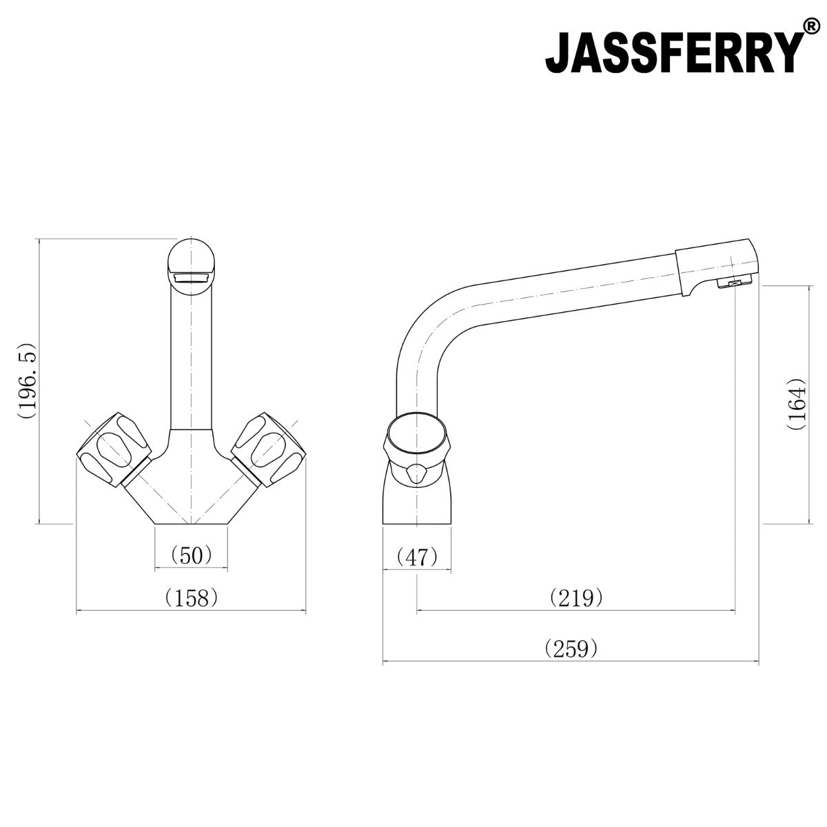 JassferryJASSFERRY Traditional Kitchen Mixer Tap Chrome Polish Dual Lever Swivel SpoutTaps