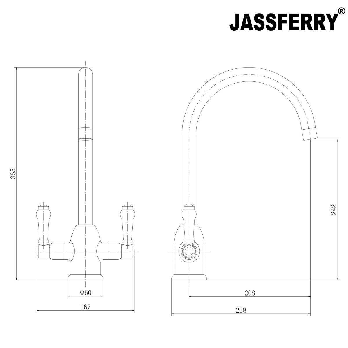 JassferryJASSFERRY New Kitchen Sink Mixer Taps Two Handles Swivel Spout Chrome PolishedKitchen taps