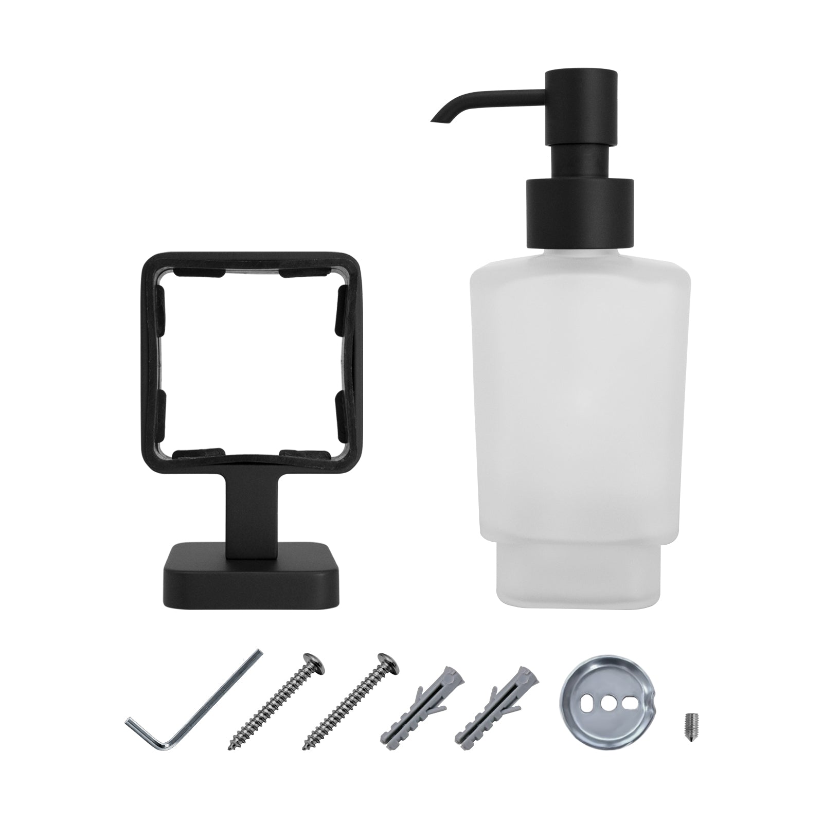 JassferryJASSFERRY Black Wall Mounted Soap Dispenser and Square Holder Frosted Glass Lotion Dispenser SetSoap Dispenser