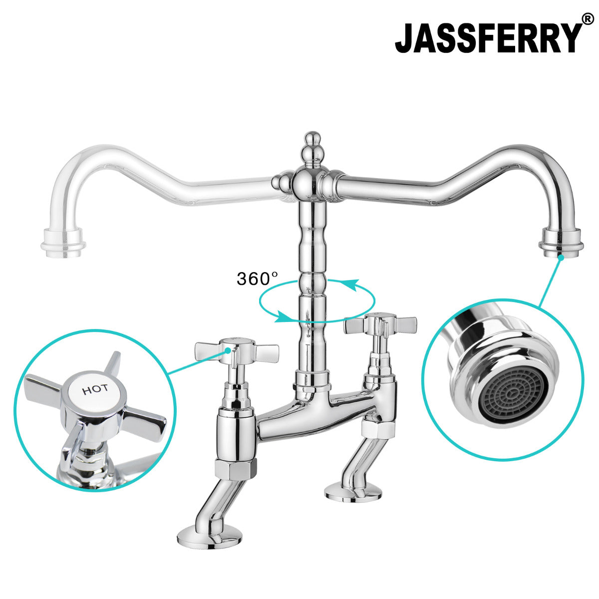 JassferryJASSFERRY Kitchen Tap 2 Hole Mixer Tap with Swivel Spout Traditional RenaissanceKitchen taps