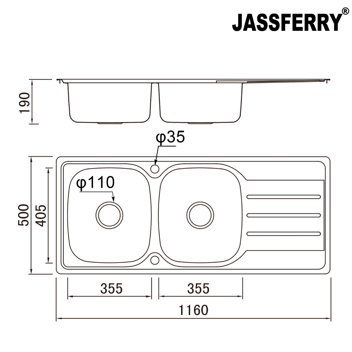 JassferryJASSFERRY Stainless Steel Kitchen Sink Inset Double Bowl Reversible DrainerKitchen Sinks