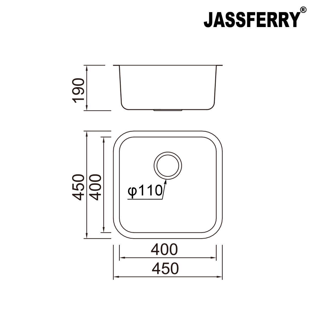 JassferryJASSFERRY 450 x 450 mm Undermount Stainless Steel Kitchen Sink 1 Bowl - 885Kitchen Sinks