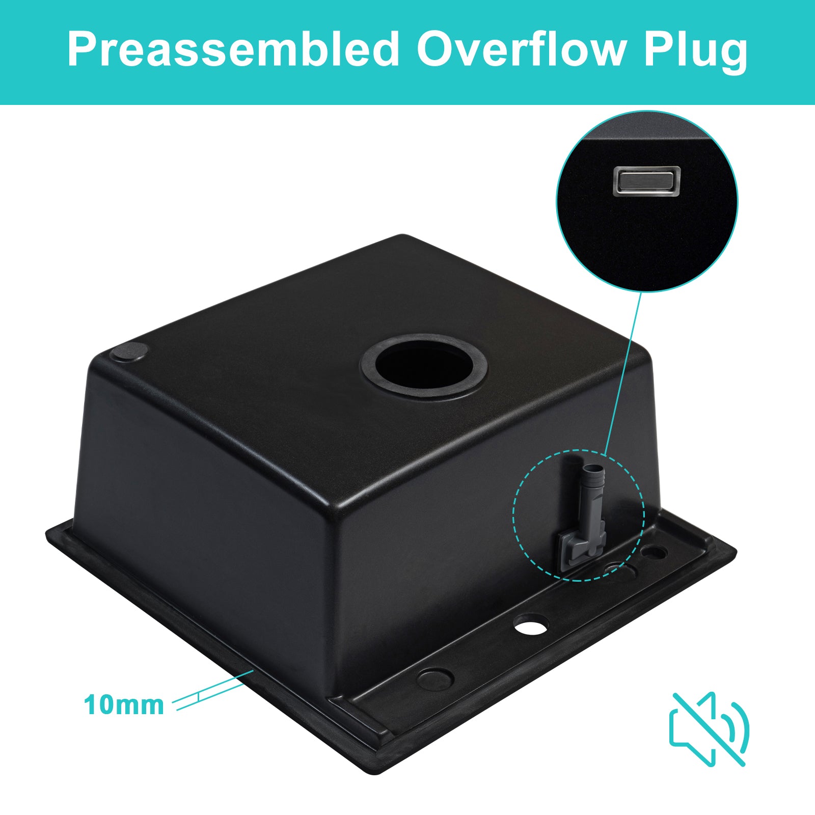 JASSFERRY Black Composite Kitchen Sink Inset Single Bowl with Waste -520