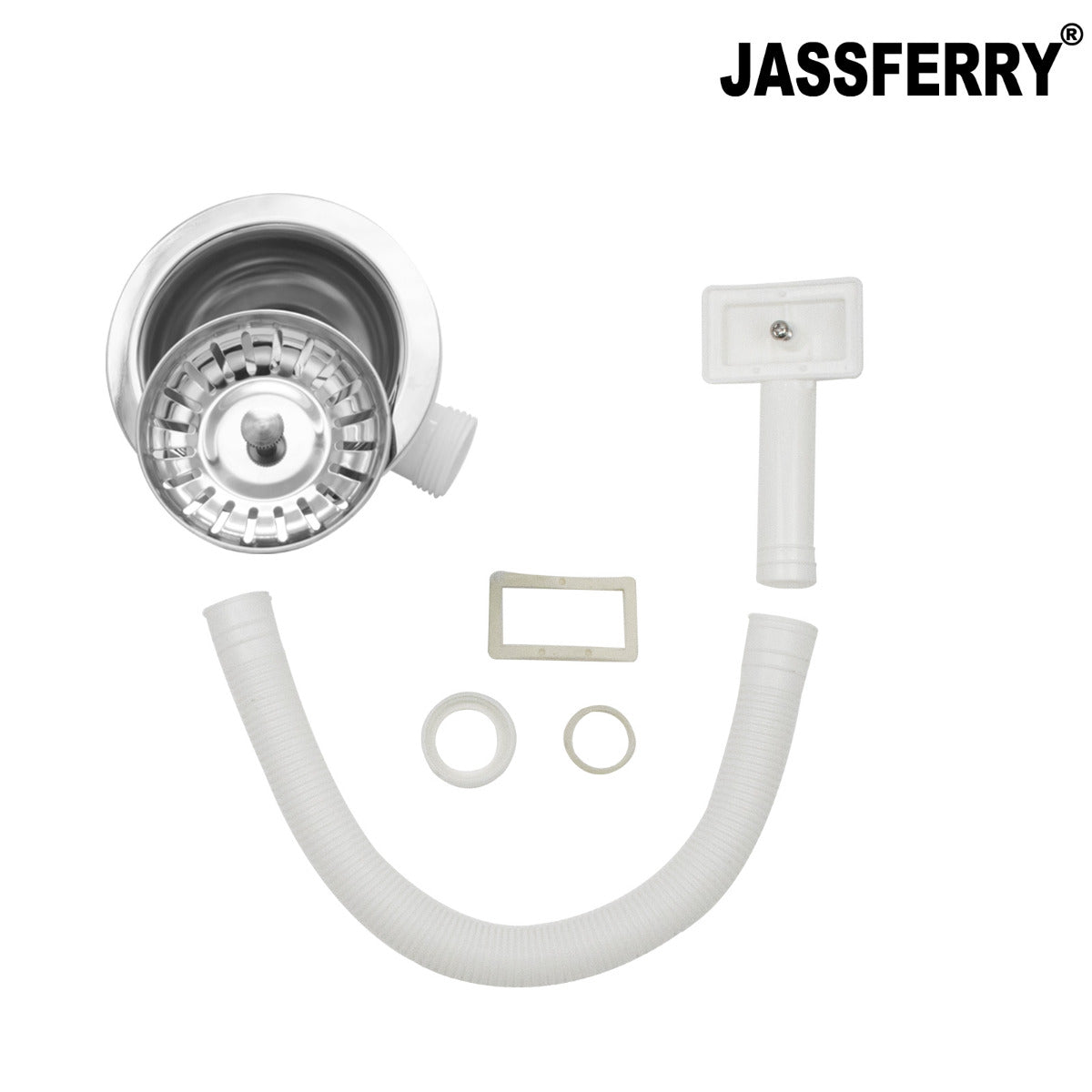 JassferryJASSFERRY Single 1 Bowl Kitchen Sink Waste Strainer White Pipes KitPipes Kit
