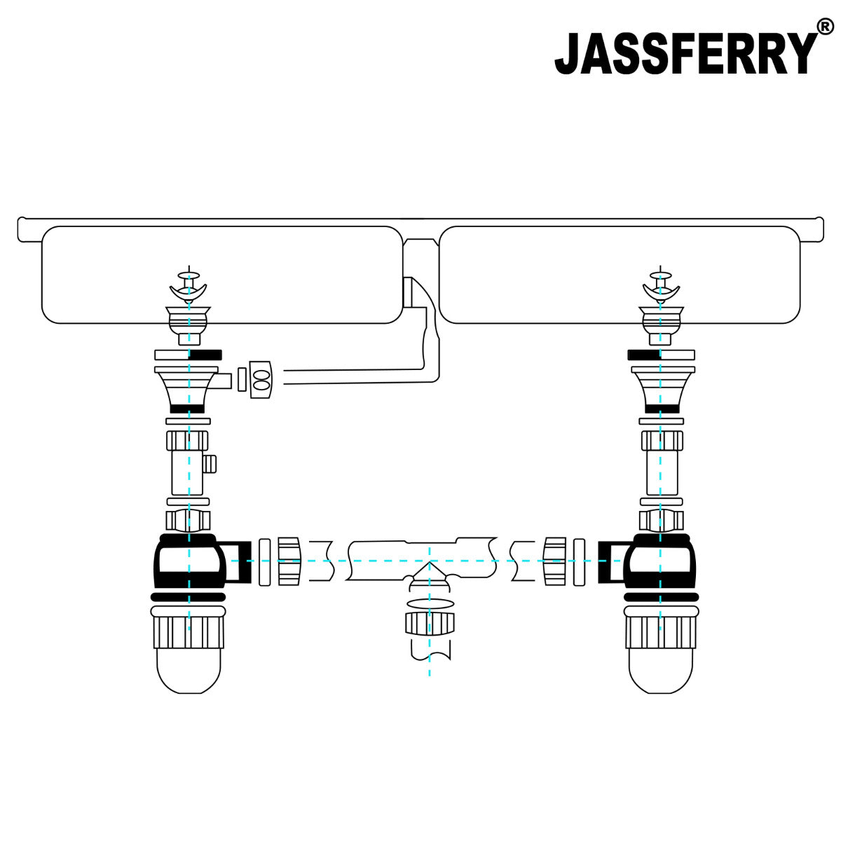 JassferryJASSFERRY Double 2 Bowl Kitchen Sink Waste Strainer White Pipes KitPipes Kit