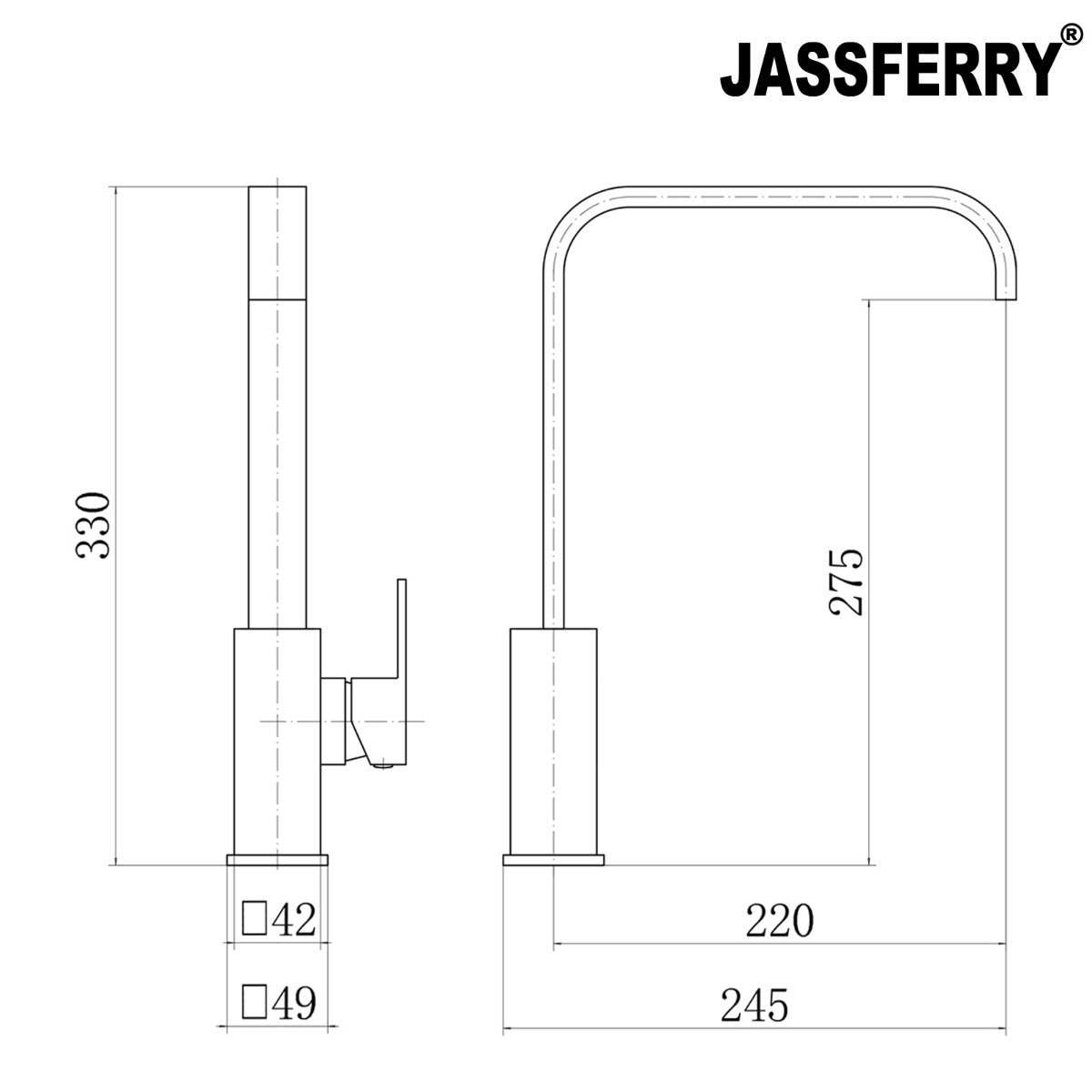 JassferryJASSFERRY Kitchen Mixer Taps Cuboid Monobloc Single Lever Chrome Swivel SpoutKitchen taps