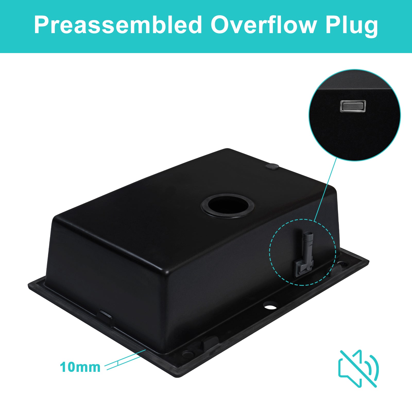 JASSFERRY Black Composite Kitchen Sink Drop-in Deep Single Bowl with Waste -7051