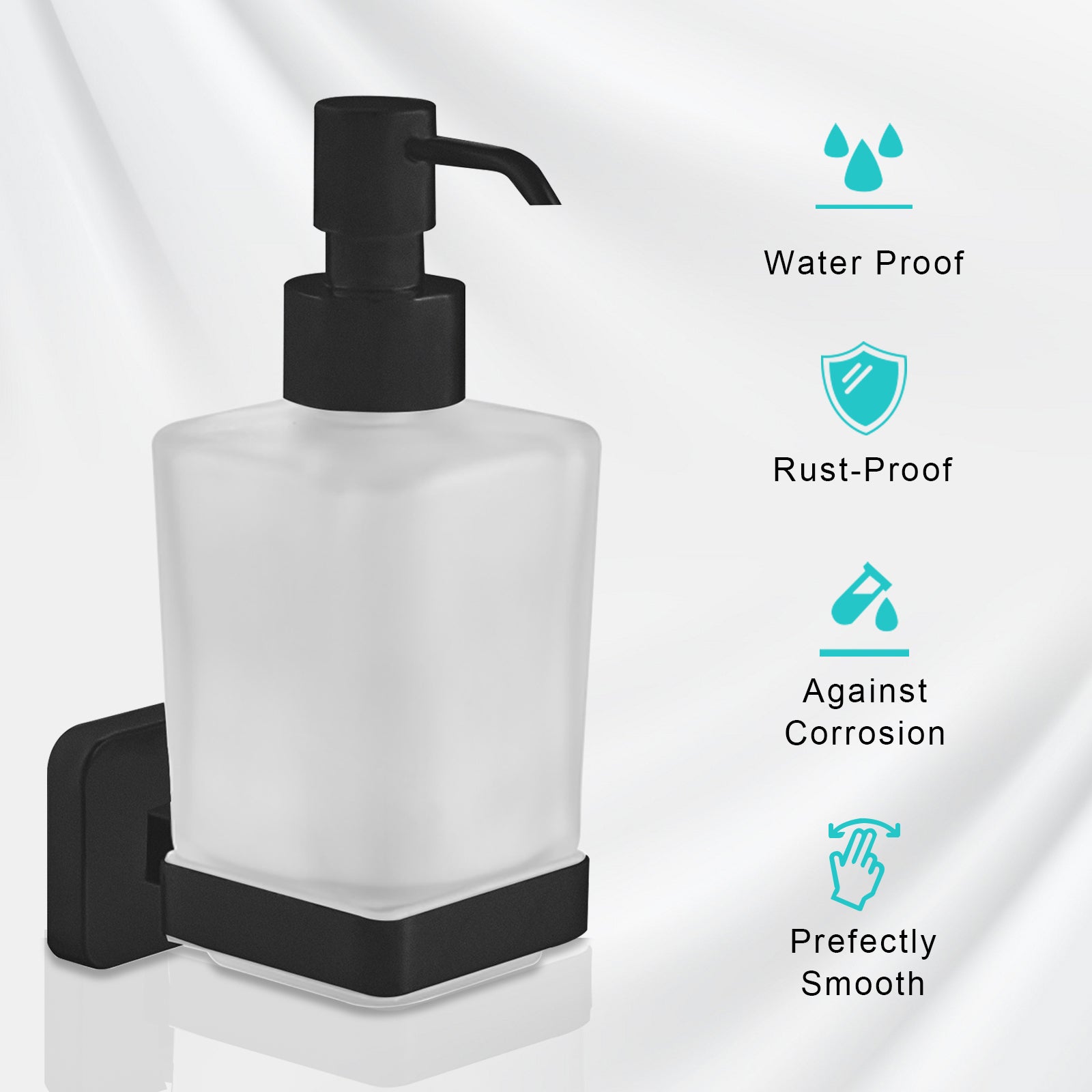 JassferryJASSFERRY Black Wall Mounted Soap Dispenser and Square Holder Frosted Glass Lotion Dispenser SetSoap Dispenser