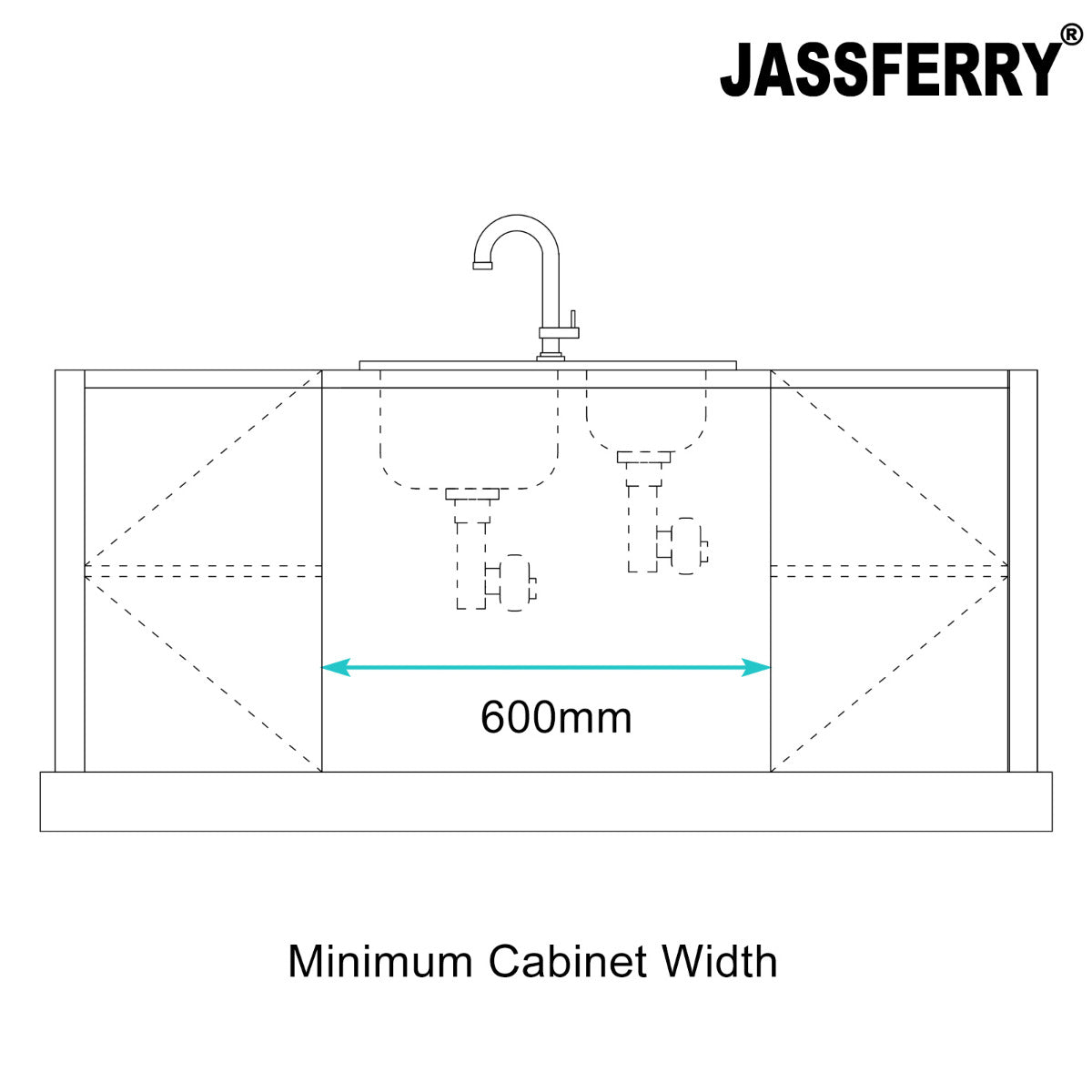 JassferryJASSFERRY Stainless Steel Kitchen Sink 1.5 Bowl Undermount Righthand Smaller Bowl 580 X 440 mmKitchen Sinks