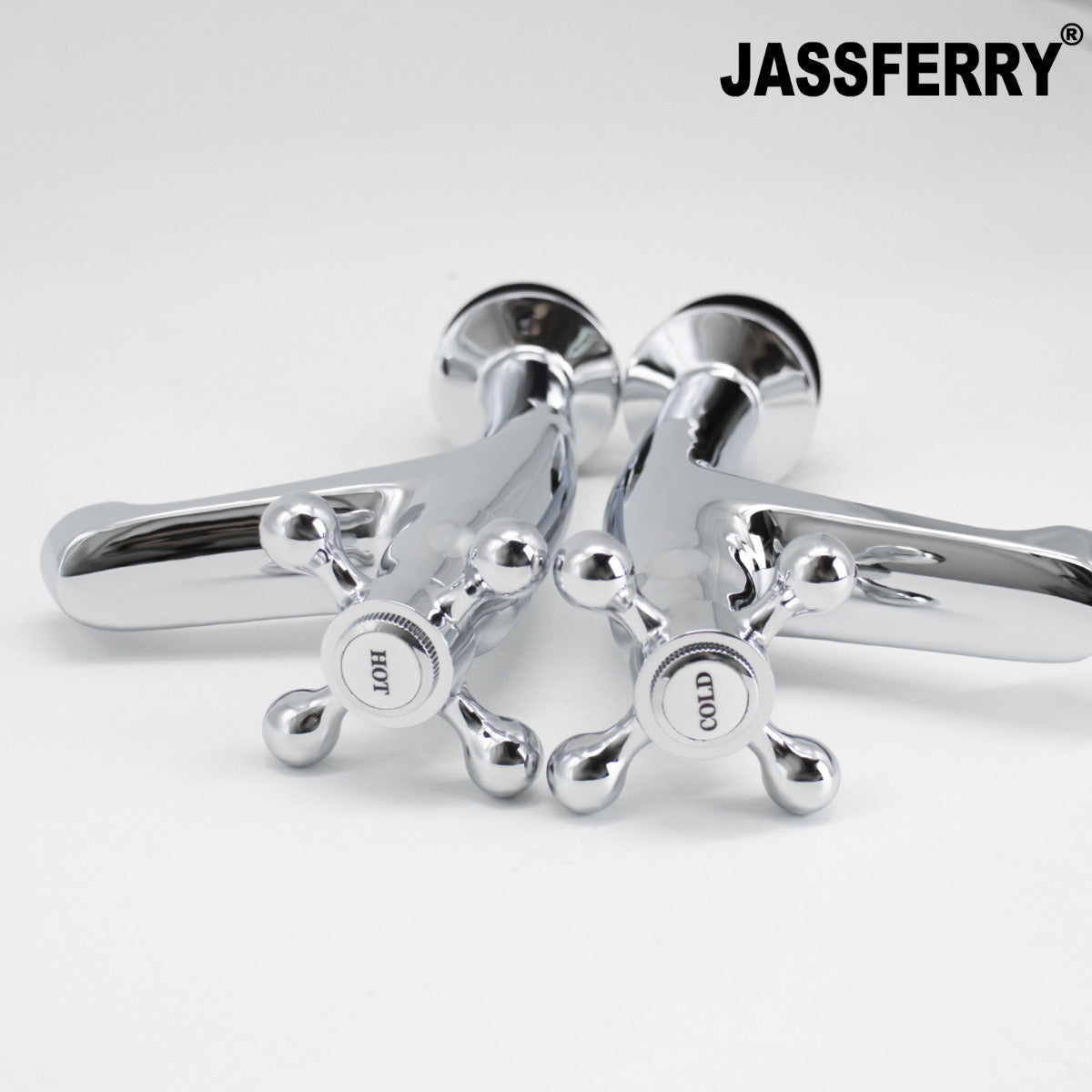 JassferryJASSFERRY Pair of Basin Taps Hot & Cold Water Bath Cross Handle High Neck ChromeBasin Taps