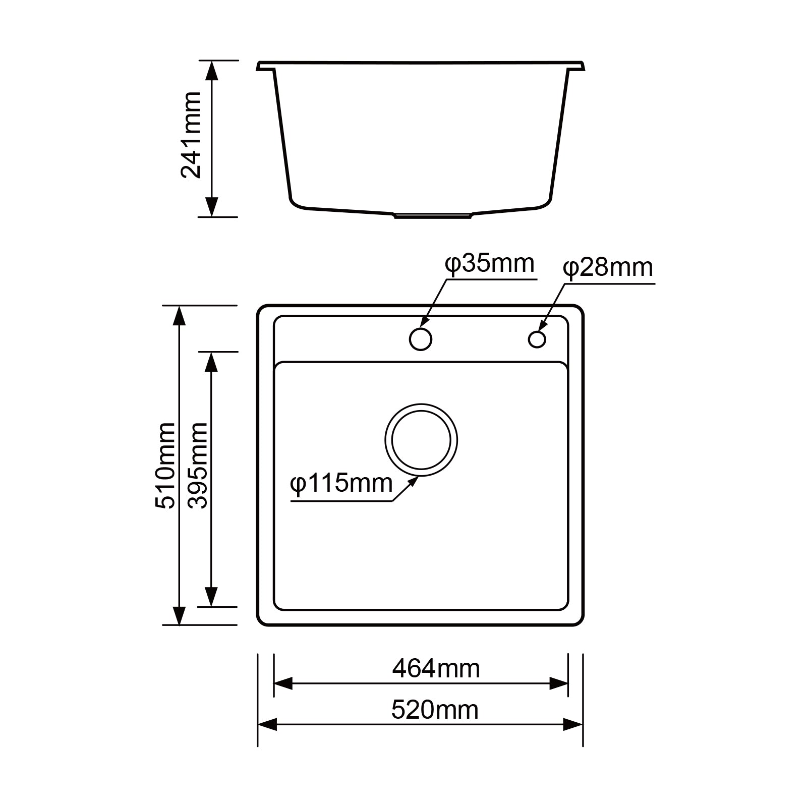 JASSFERRY Black Composite Kitchen Sink Inset Single Bowl with Waste -520