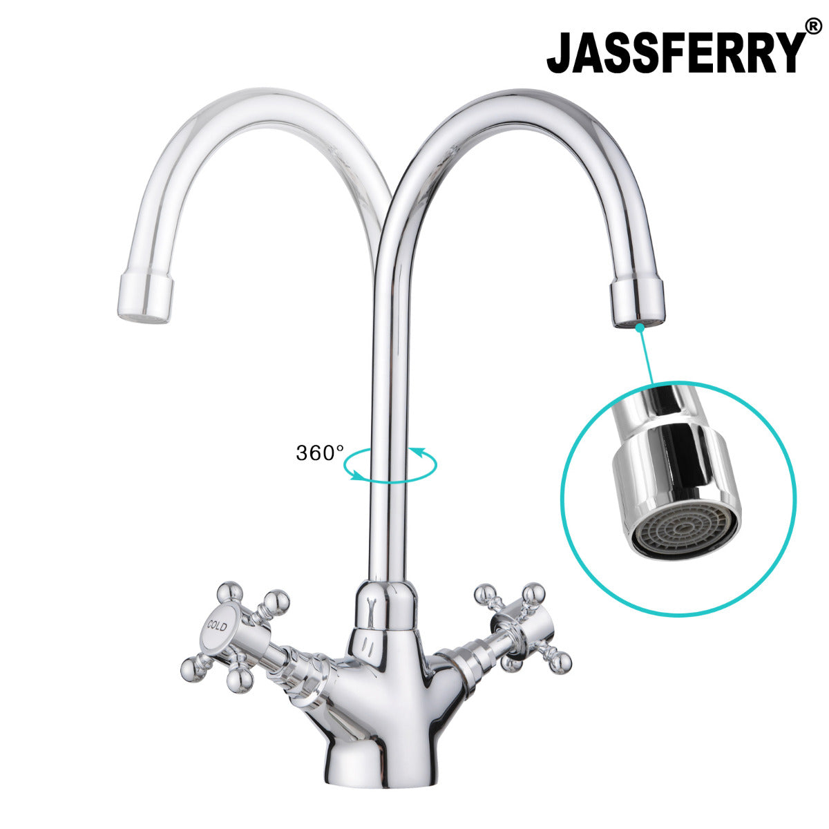 JassferryJASSFERRY Kitchen Tap Two Cross Handles Swivel Spout Sink Mixer Tap ChromeKitchen taps