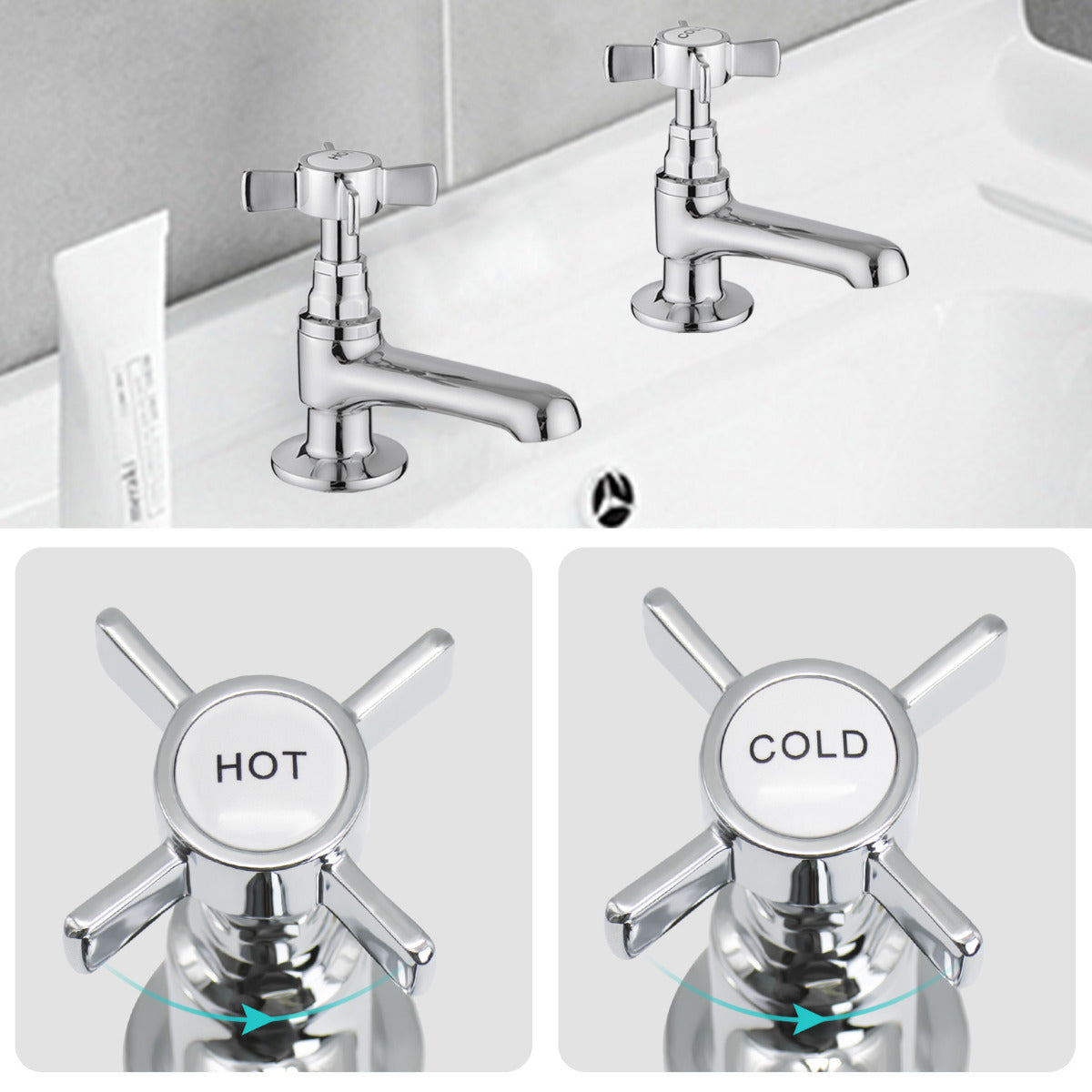 JassferryJASSFERRY New Pair of Basin Taps Hot and Cold Water Bathroom Sink Cross HandleBasin Taps