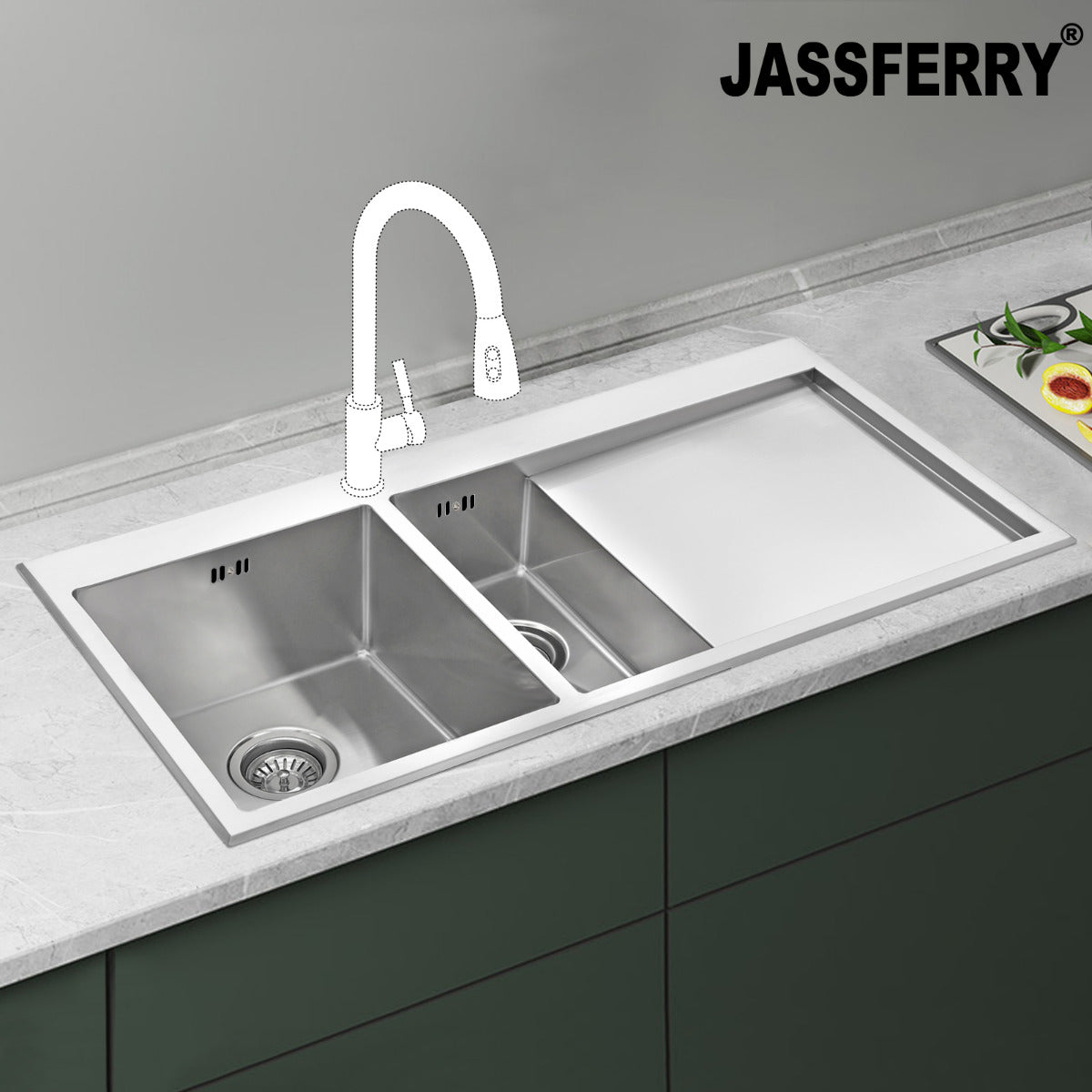 JassferryJASSFERRY Handcrafted Stainless Steel Kitchen Sink One Half Bowl Righthand DrainerKitchen Sink