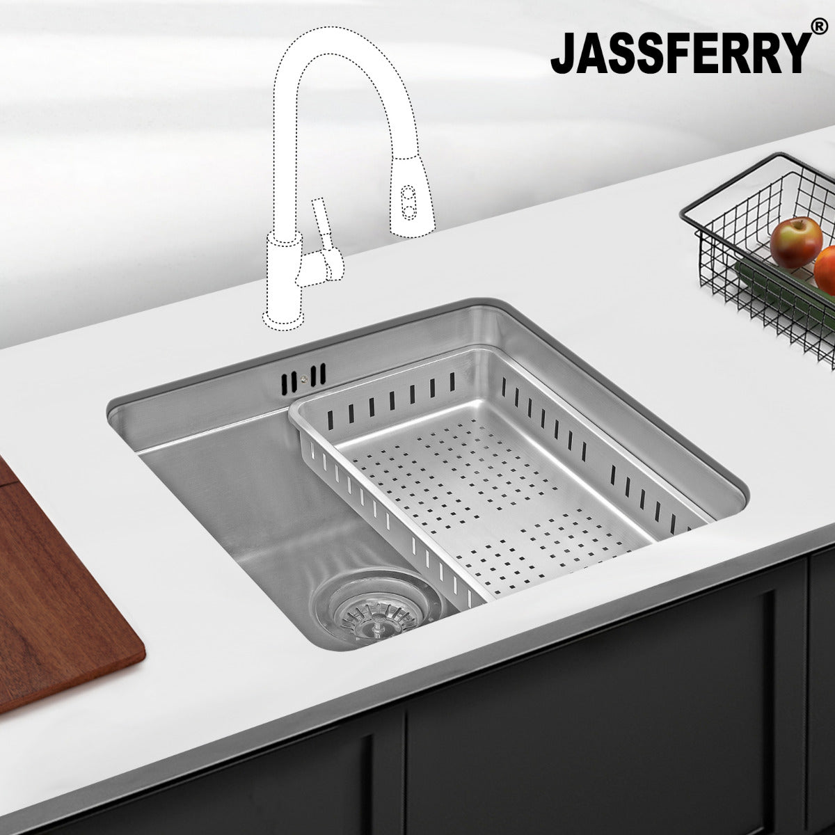 JassferryJASSFERRY Undermount Stainless Steel Kitchen Sink 1 Bowl Dish Drainer RackKitchen Sinks