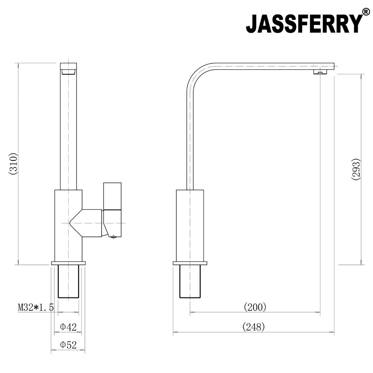 JassferryJASSFERRY Square Kitchen Sink Mixer Taps Chrome Modern Single Rectangle LeverKitchen taps