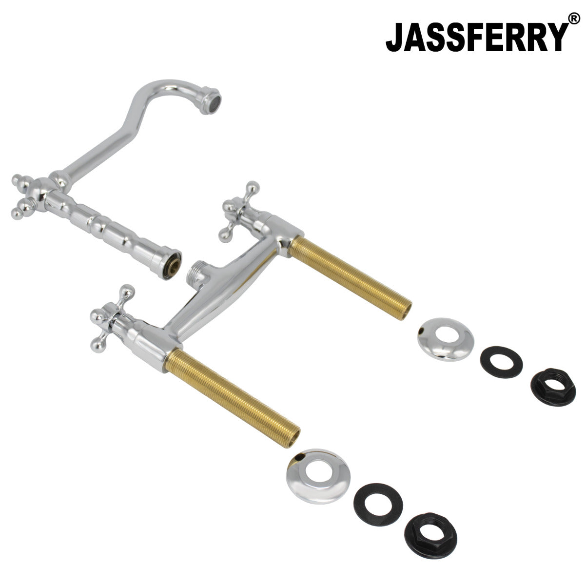 JassferryJASSFERRY 2 Hole Kitchen Mixer tap Chrome with Swivel Spout Cross HandleKitchen taps