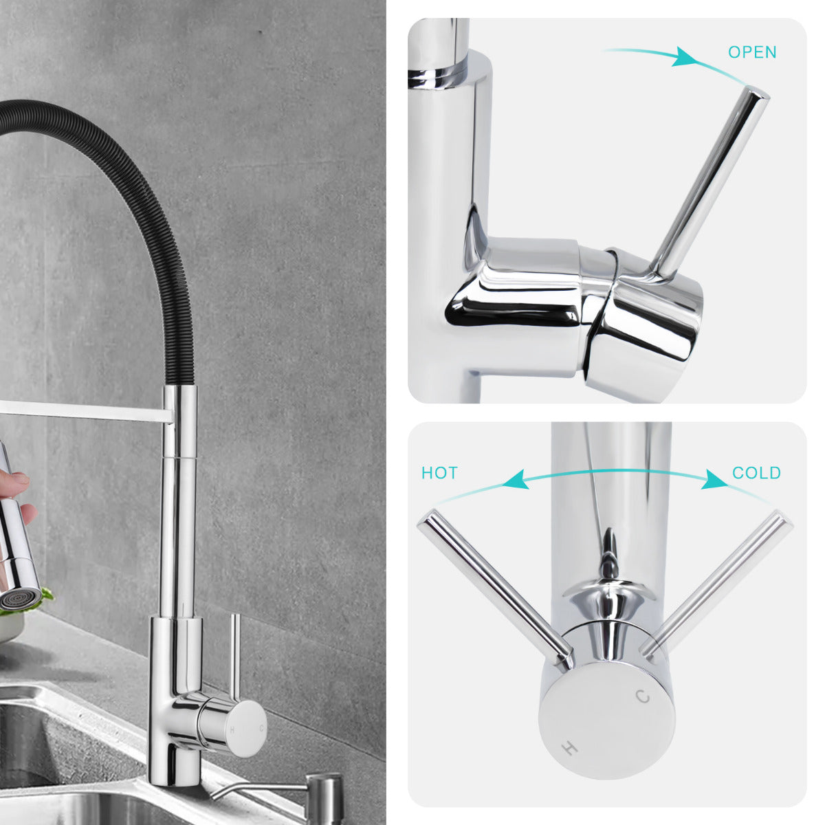 JassferryJASSFERRY Kitchen Sink Mixer Tap with Pull Out Spray Spring Swivel Spout ChromeKitchen taps