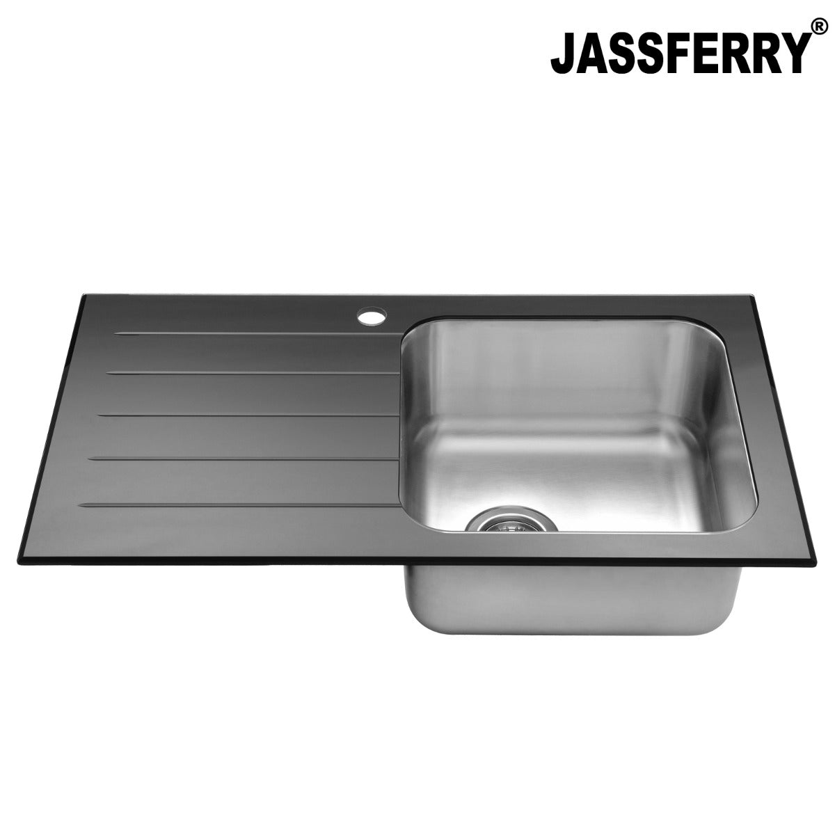 JassferryJASSFERRY Black Glass Top Kitchen Sink 1 Stainless Steel Bowl Lefthand Drainer-772brKitchen Sink