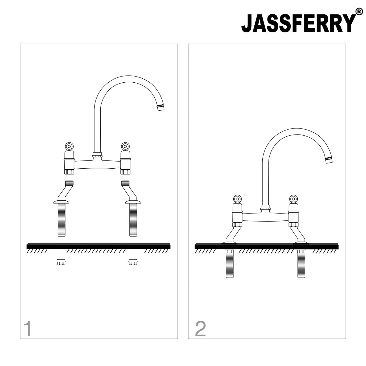 JassferryJASSFERRY 2 Hole Kitchen Mixer tap Chrome with Swivel Spout Bridge TapKitchen taps