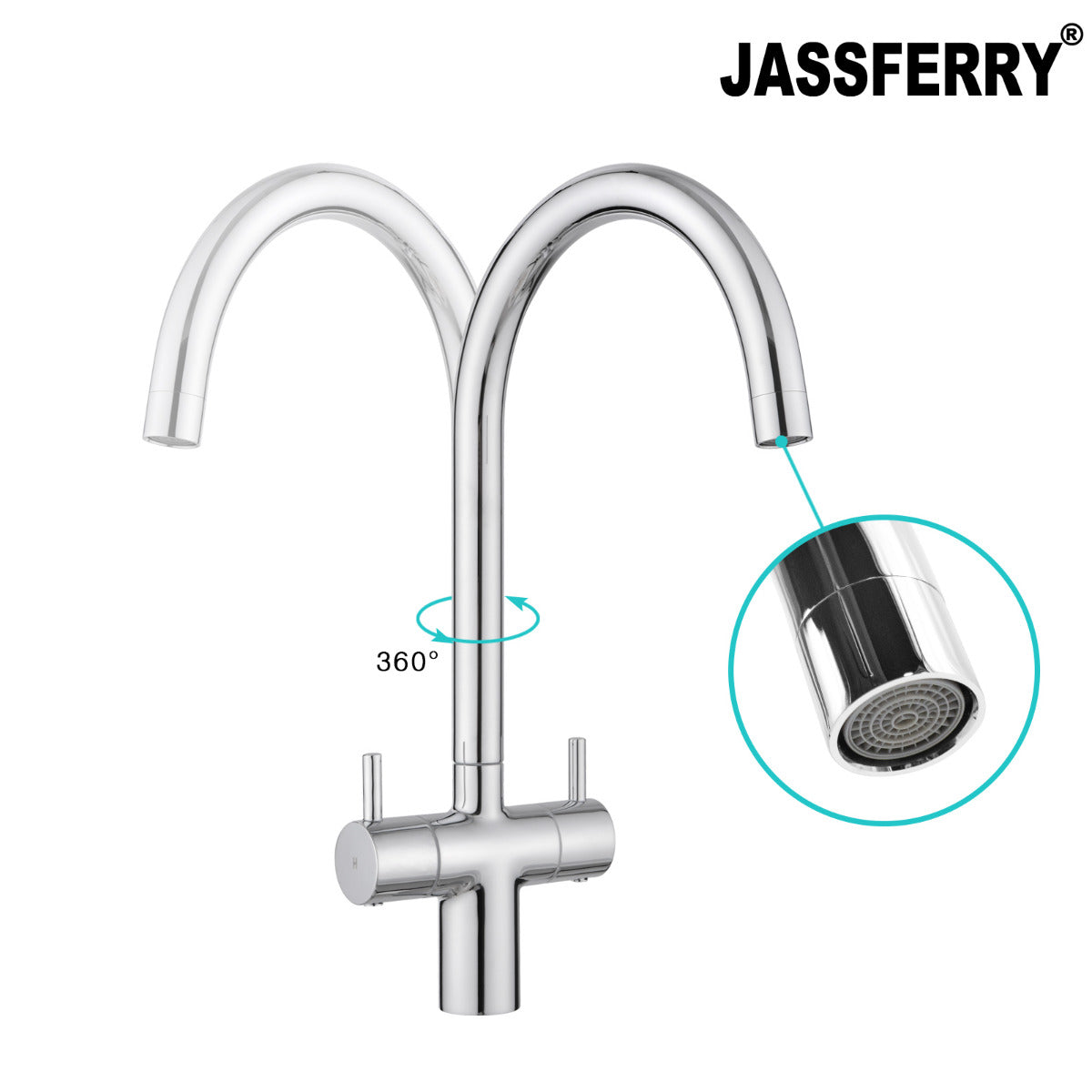 JassferryJASSFERRY Kitchen Sink Mixer Tap Monobloc Twin Dial Lever Swan Neck Swivel SpoutKitchen taps