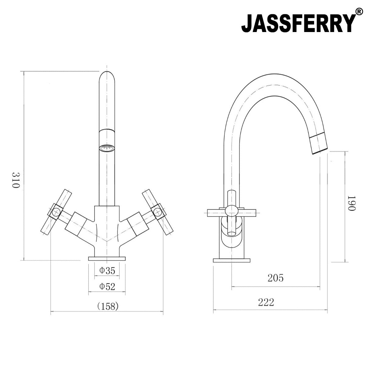 JassferryJASSFERRY Modern Kitchen Sink Basin Mixer Tap with Swivel Spout Cross HandleKitchen taps