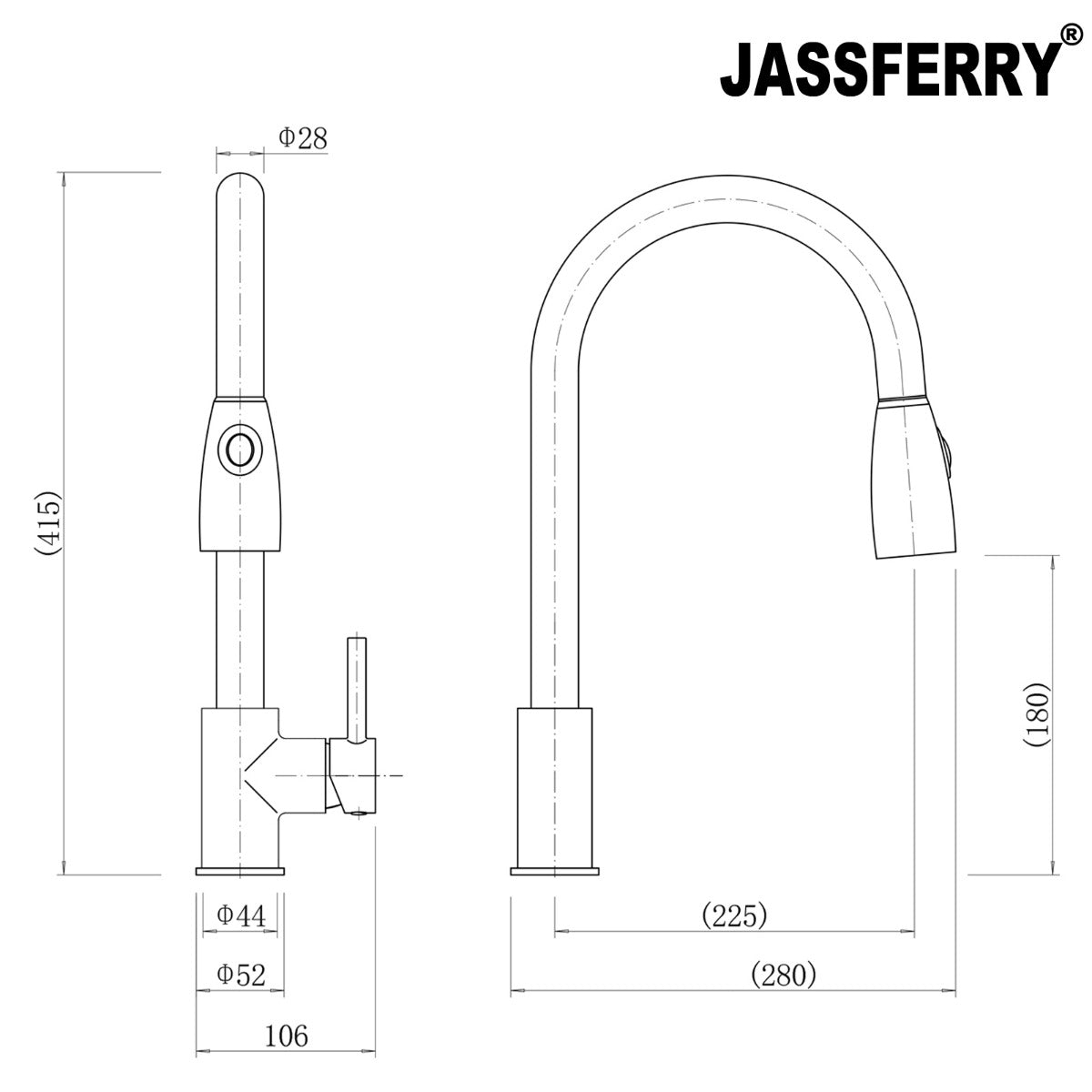 JassferryJASSFERRY 360 Degree Kitchen Mixer taps with Pull Out Spray Polish ChromeKitchen taps