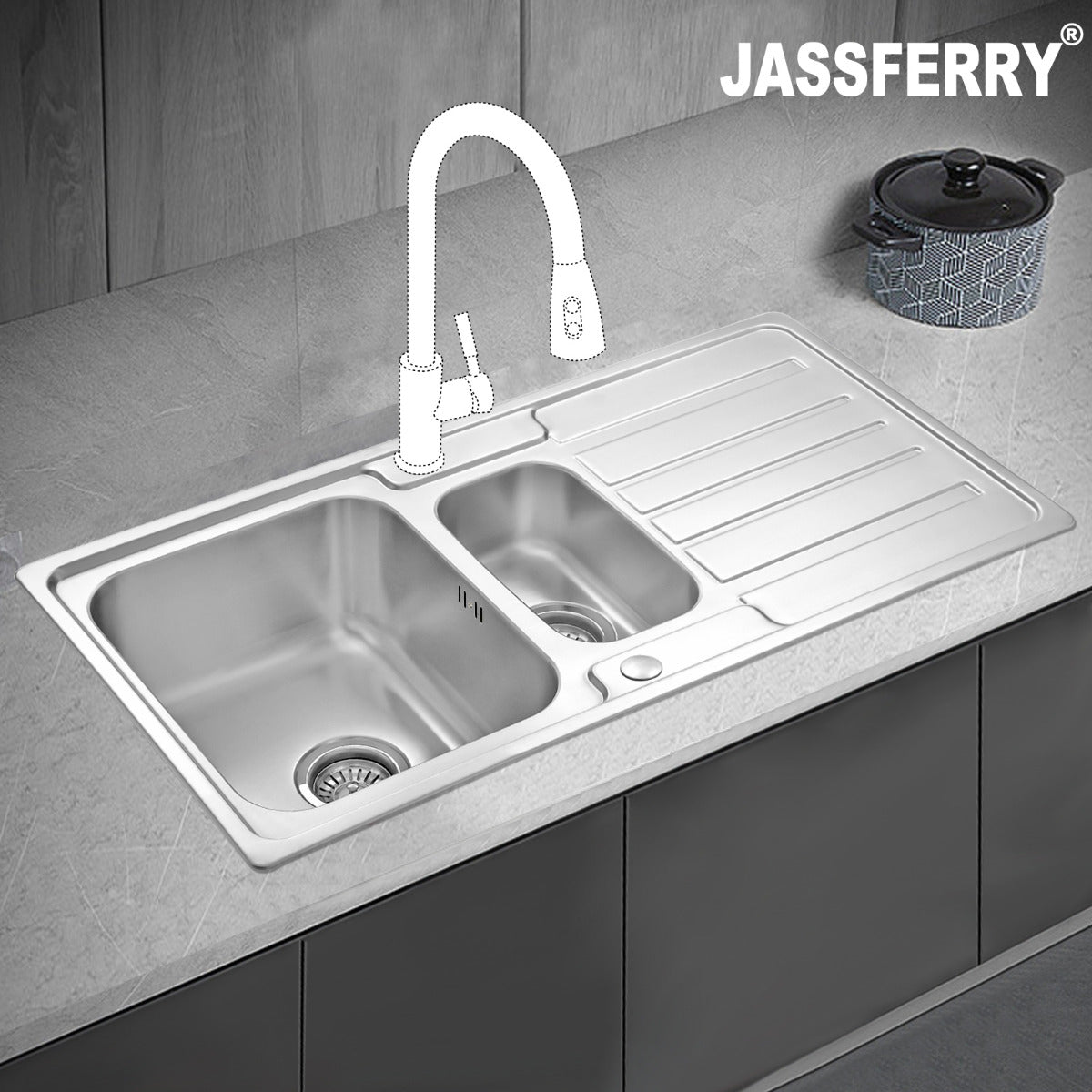 JassferryJASSFERRY Stainless Steel Kitchen Sink Inset One Half Bowl Reversible DrainerKitchen Sinks