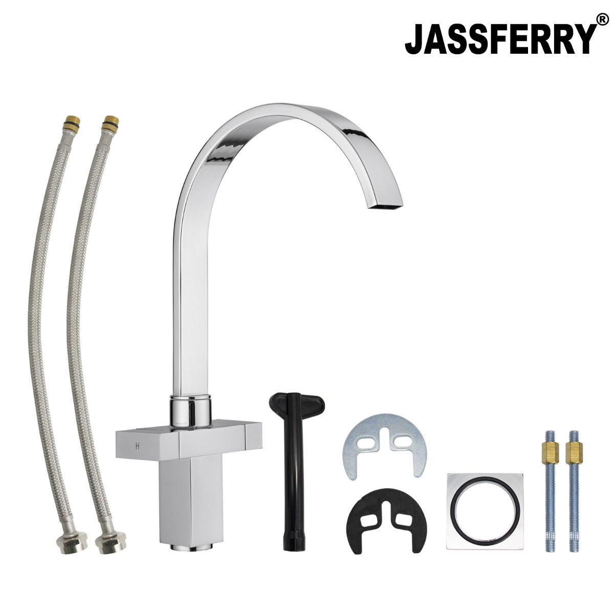JassferryJASSFERRY Kitchen Sink Mixer Taps Dual Cuboid Design Lever Swivel Spout ChromeKitchen taps