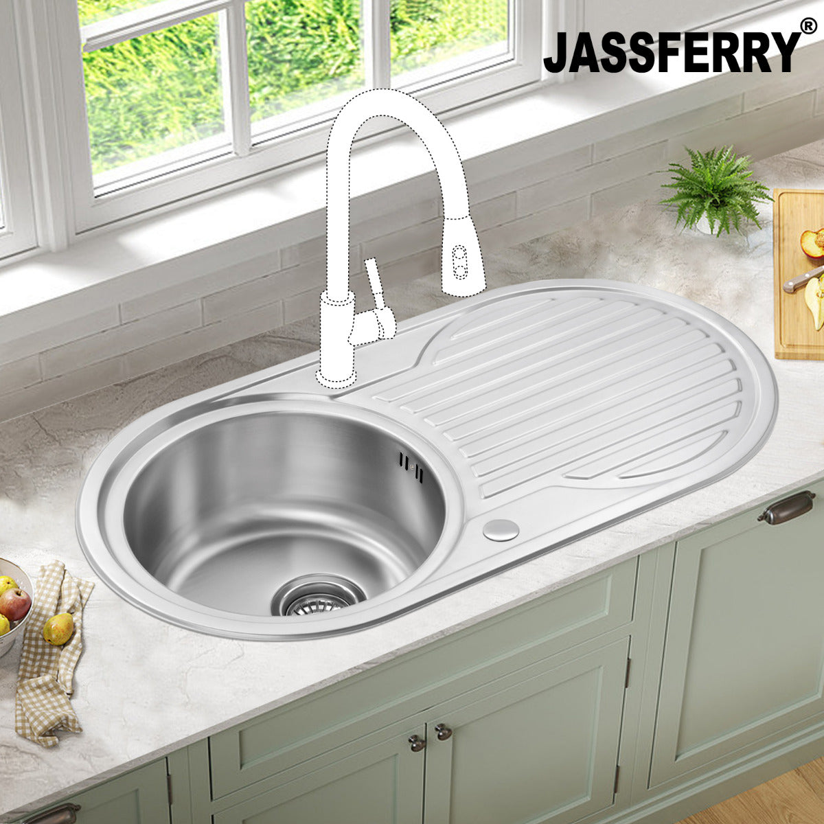 JassferryJASSFERRY Kitchen Sink Stainless Steel Single Circle Bowl Reversible Round DrainerKitchen Sinks