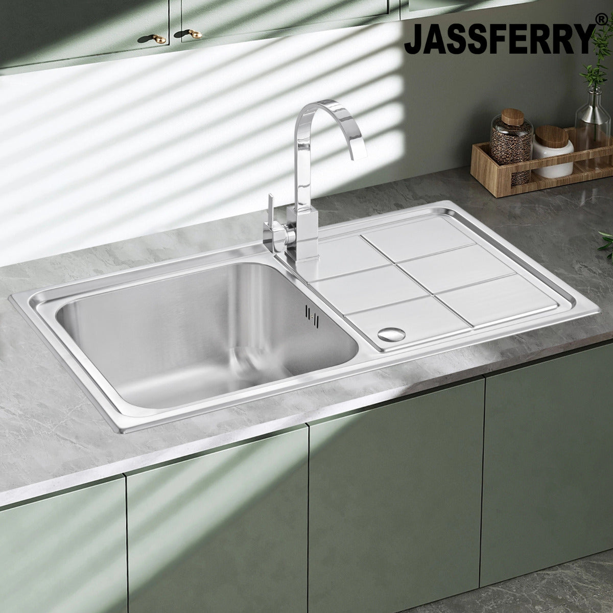 JassferryJASSFERRY Stainless Steel Kitchen Sink Single 1 Bowl Reversible Rectangle DrainerKitchen Sinks