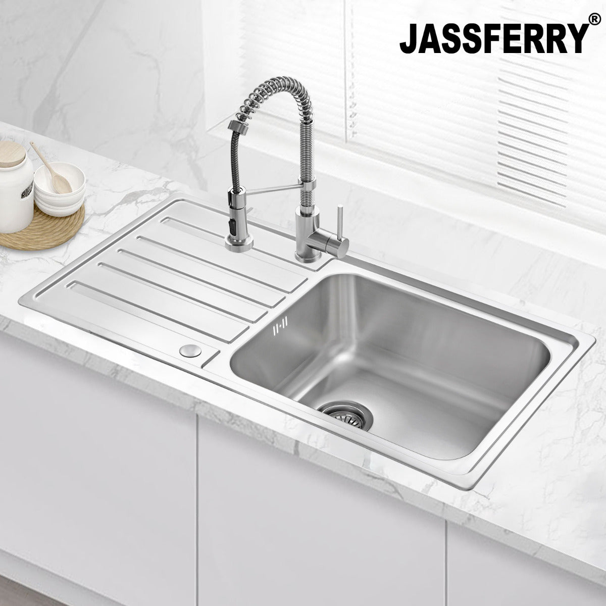 JassferryJASSFERRY Welding Stainless Steel Kitchen Sink Single Large Bowl Reversible DrainerKitchen Sinks