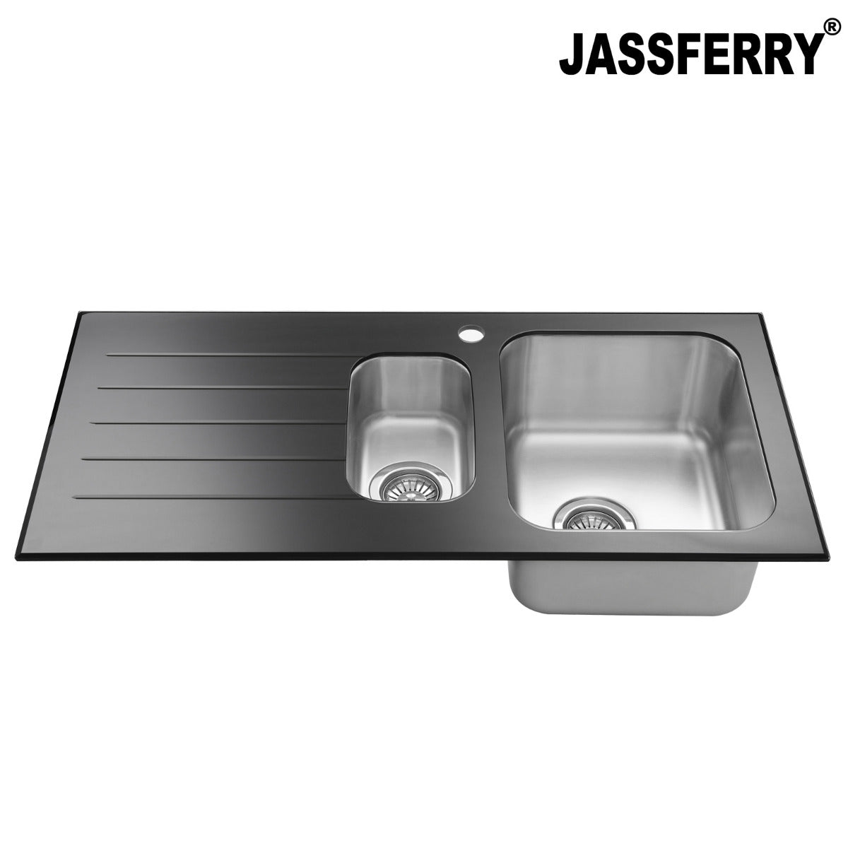 JassferryJASSFERRY Black Glass Top Kitchen Sink Stainless Steel 1.5 Bowl Lefthand DrainerKitchen Sink